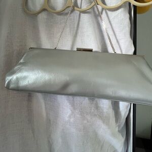 Hype clutch with silver chain strap silver gray